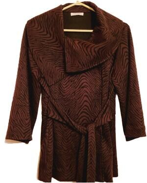 Calvin Klein Brown Animal Print Belted Wrap Coat Large Mob Wife Retro Maximal